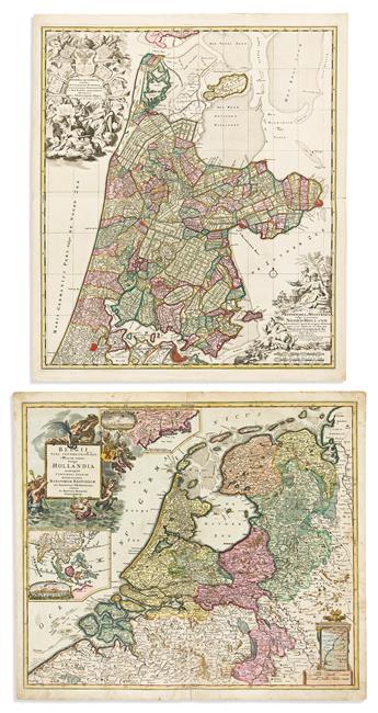 (NETHERLANDS.) Group of 4 double-page engraved maps, all with attractive original hand-coloring.